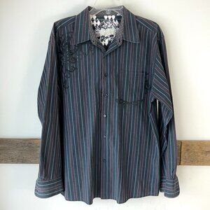 One 90 One Mens striped shirt scrolls print 2XL Blue‎ Purple